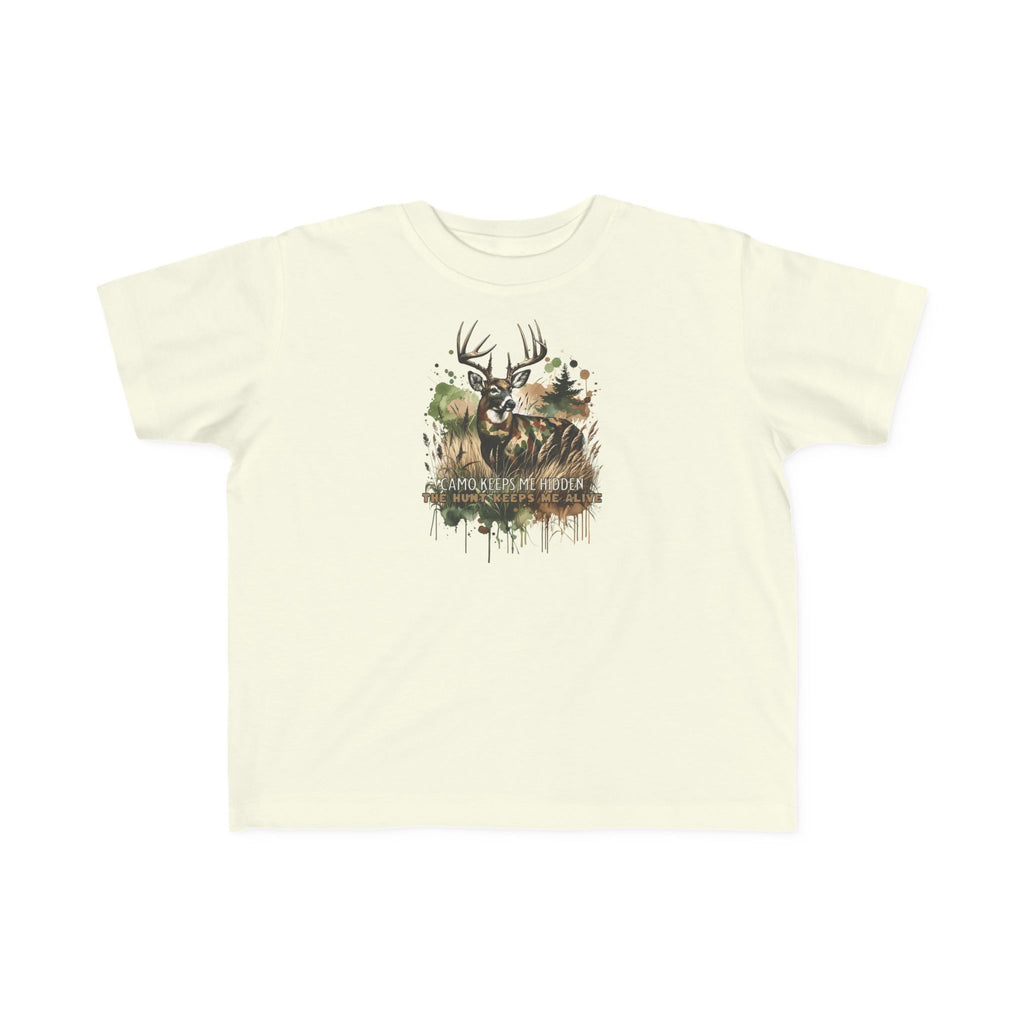 Toddler Camo Keeps Me Hidden T-Shirt – Deer Hunting Graphic Tee for Toddlers | Natty J’s Outdoor Apparel