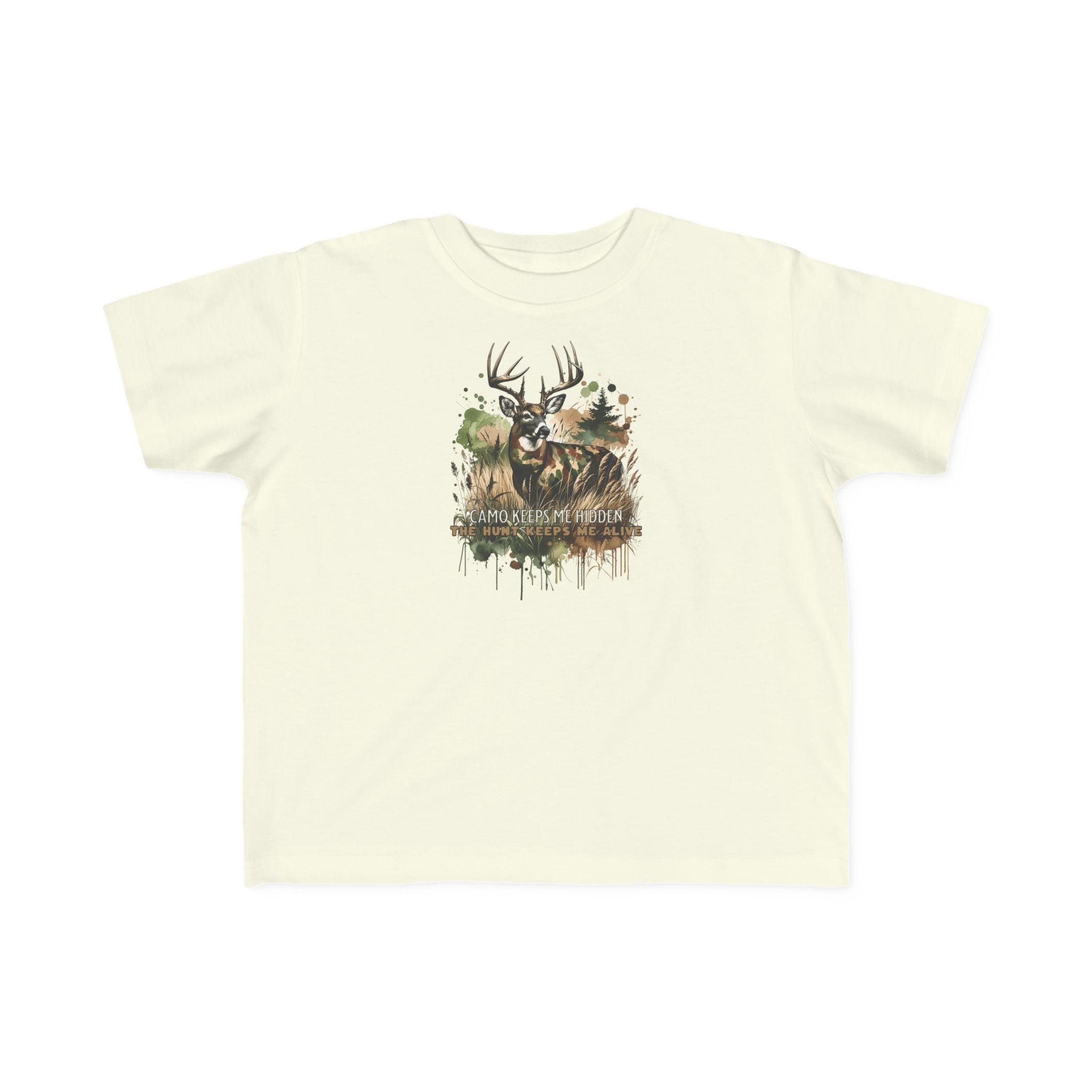 Toddler Camo Keeps Me Hidden T-Shirt – Deer Hunting Graphic Tee for Toddlers | Natty J’s Outdoor Apparel