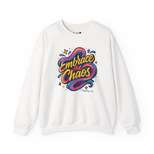 " Embrace the Chaos" Vibrant, Bright, Colorful, Soft Cotton Blend Unisex Heavy Blend™ Crewneck Sweatshirt