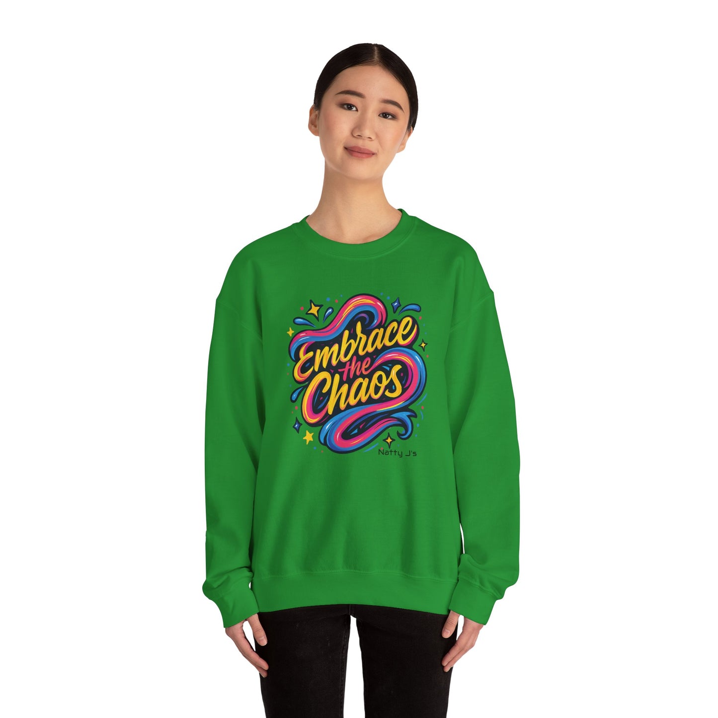 " Embrace the Chaos" Vibrant, Bright, Colorful, Soft Cotton Blend Unisex Heavy Blend™ Crewneck Sweatshirt