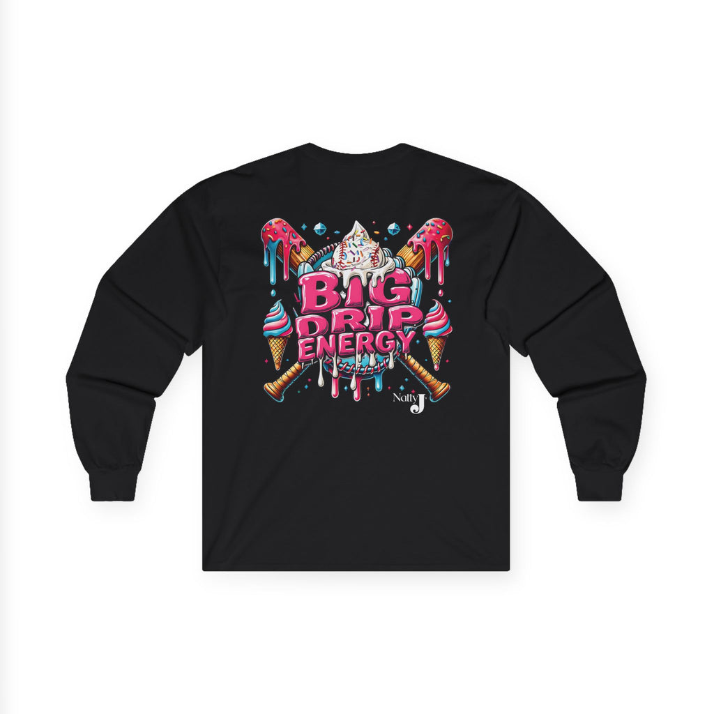 Big Drip Energy Baseball Long Sleeve Shirt – Fun Ice Cream Baseball Graphic Tee for Men | Game Day Baseball Fan Shirt
