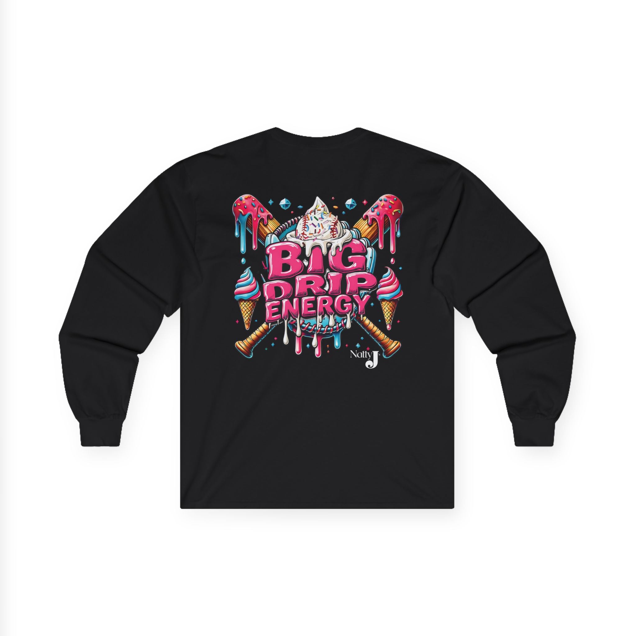 Big Drip Energy Baseball Long Sleeve Shirt – Fun Ice Cream Baseball Graphic Tee for Men | Game Day Baseball Fan Shirt