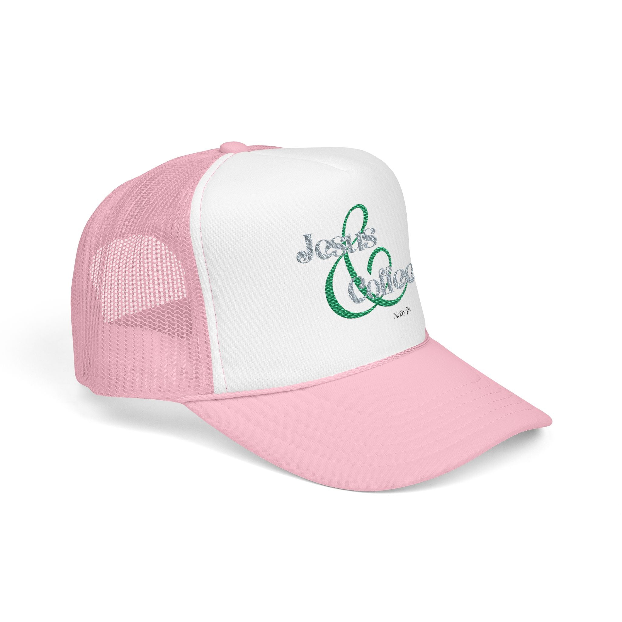 Embroidered Jesus & Coffee Foam Trucker Hat