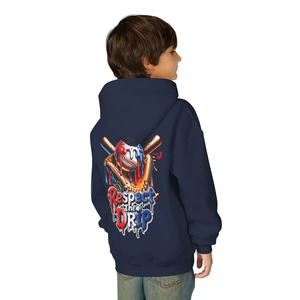 Respect the Drip Youth Baseball Hoodie – Cool Drip Baseball Graphic Hoodie for Boys | Game Day Youth Baseball Sweatshirt