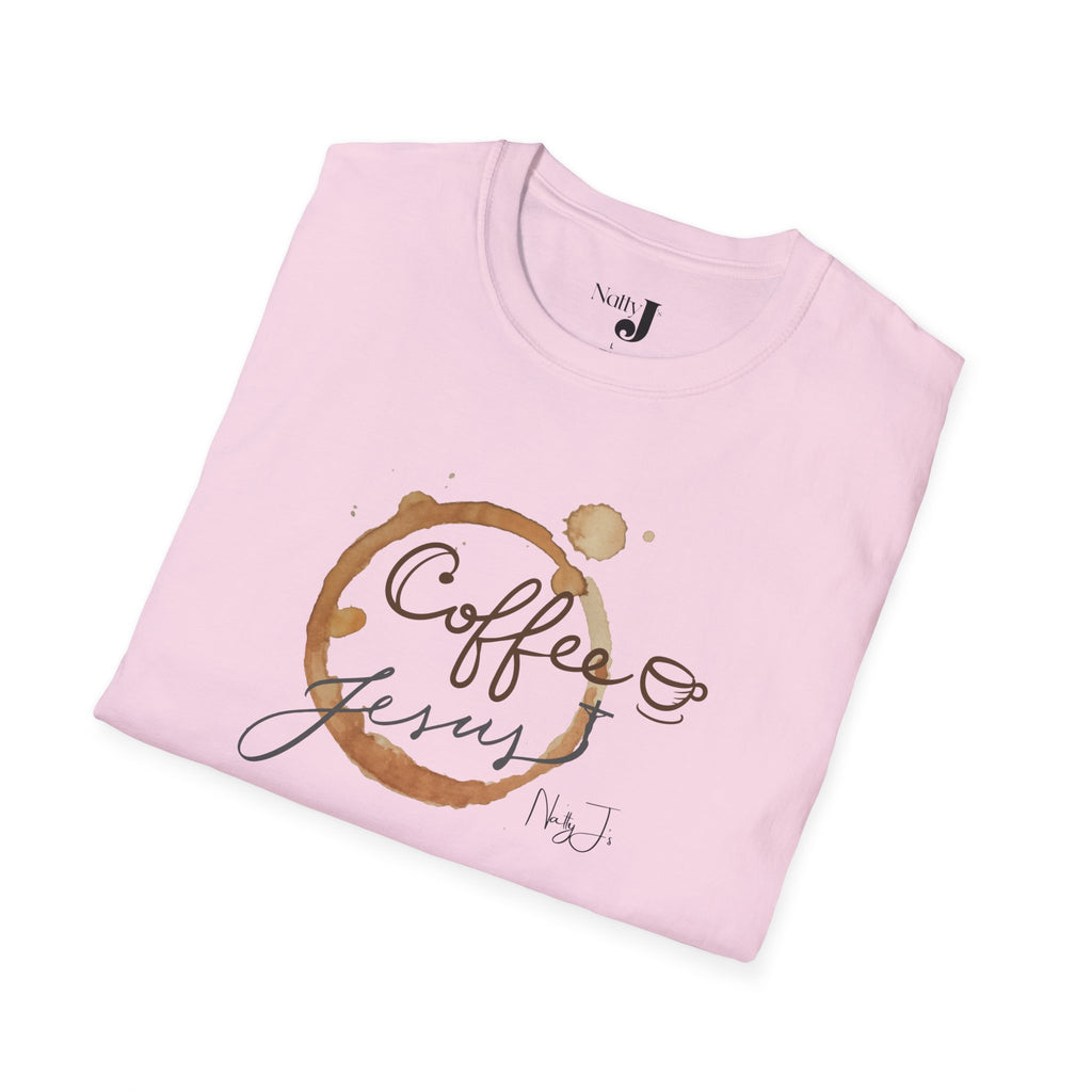 Coffee & Jesus Unisex Softstyle T-Shirt, Inspirational Tee, Christian Apparel, Coffee Lover Gift, Everyday Casual Wear