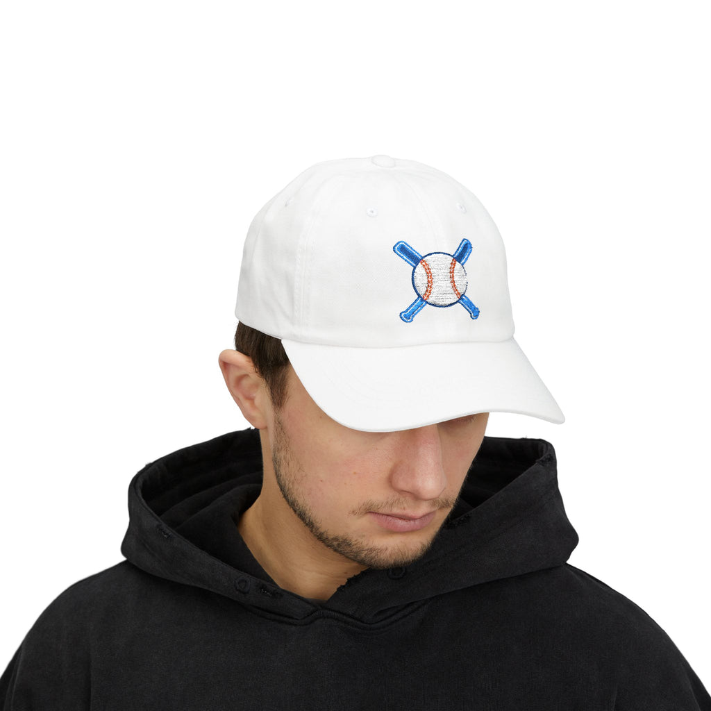 Embroidered Baseball Cap with Bat and Ball Design