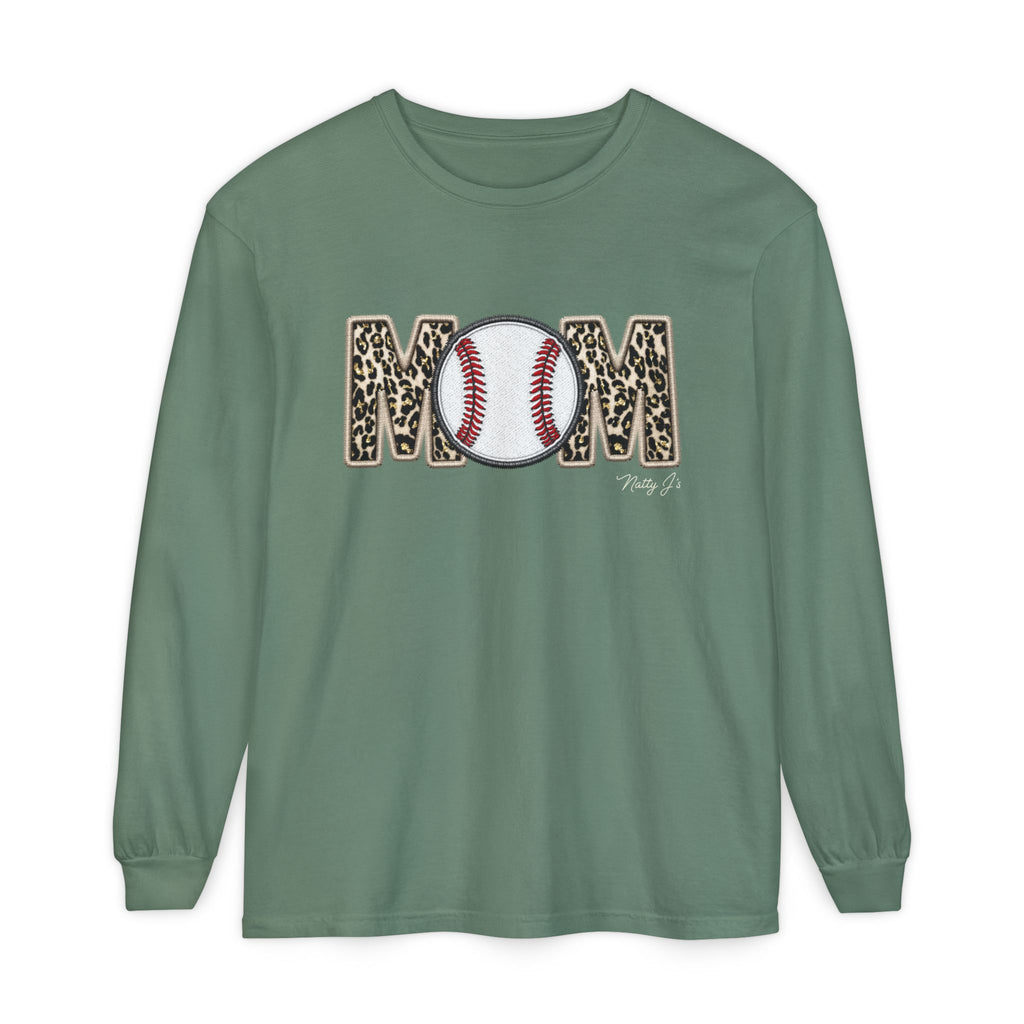 Natty J's Apparel Leopard Baseball MOM Long Sleeve T-Shirt