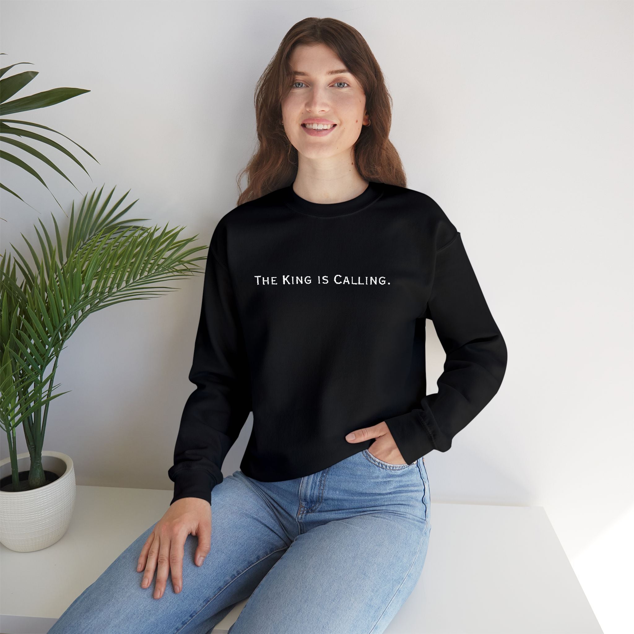 Embroidered Motivational Crewneck Sweatshirt - "The King is Calling"