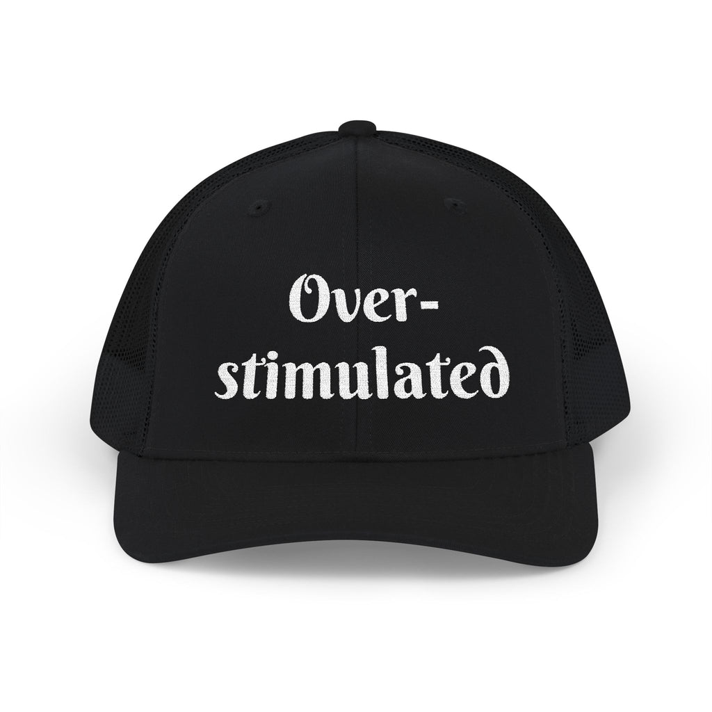 "Overstimulated" Embroidered Snapback Trucker Cap, Funny Cap for Anxiety Relief, Gift for Mental Health Awareness, Casual Style, Unisex Hat