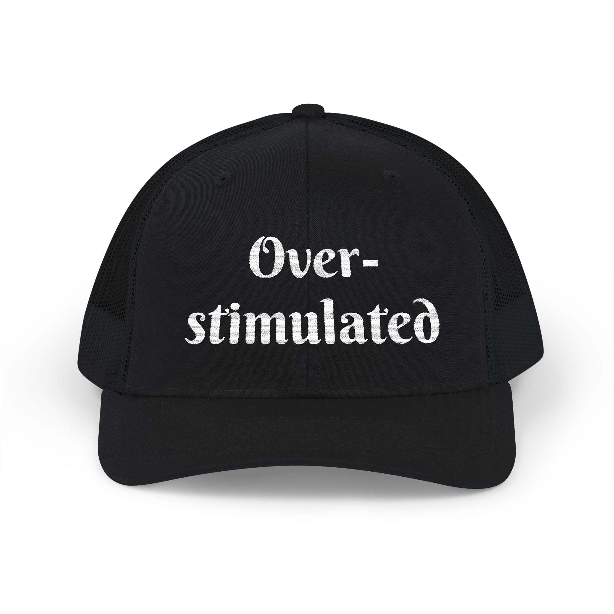 "Overstimulated" Embroidered Snapback Trucker Cap, Funny Cap for Anxiety Relief, Gift for Mental Health Awareness, Casual Style, Unisex Hat