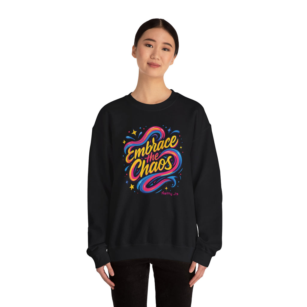 " Embrace the Chaos" Vibrant, Bright, Colorful, Soft Cotton Blend Unisex Heavy Blend™ Crewneck Sweatshirt
