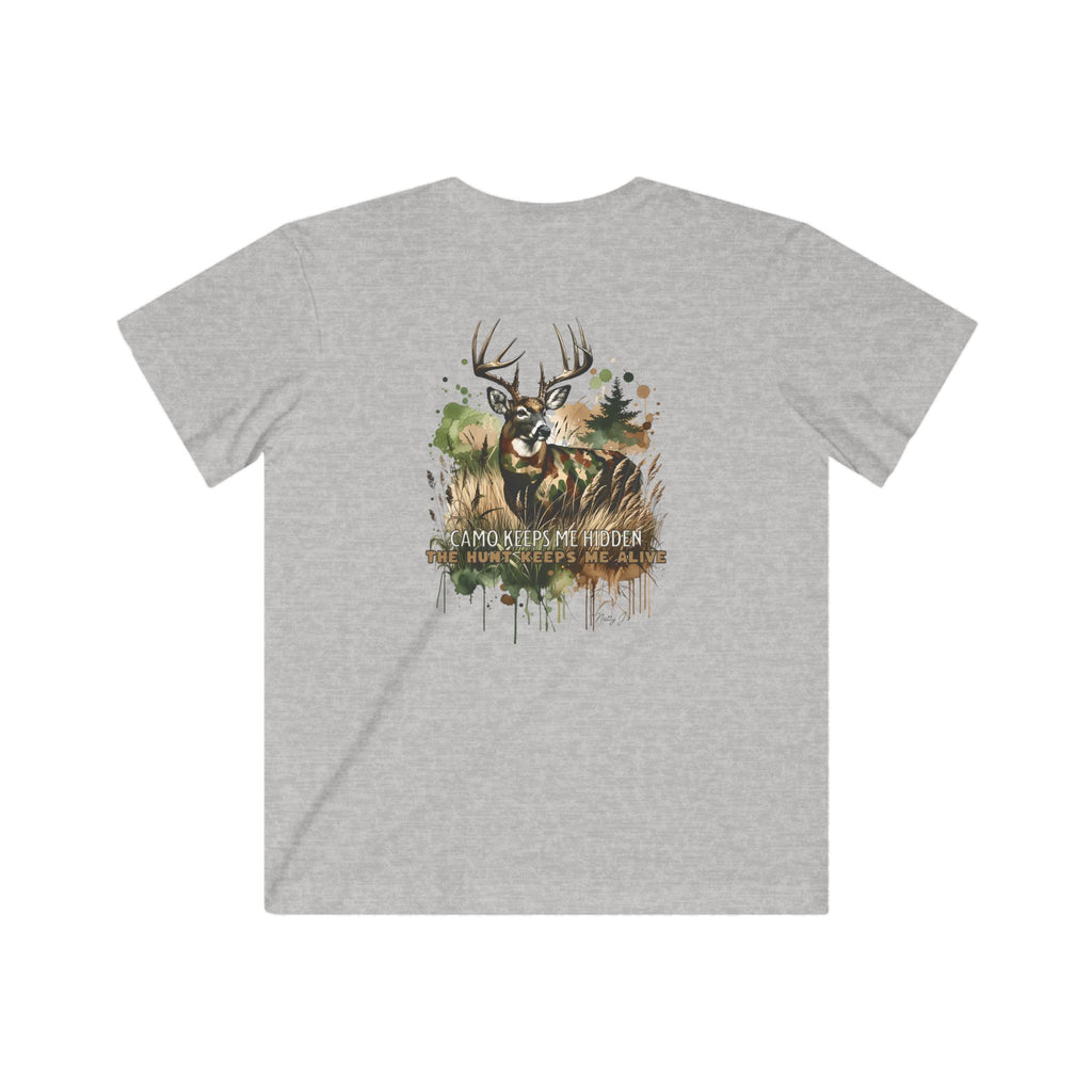 Youth Camo Keeps Me Hidden Long Sleeve Shirt – Deer Hunting Graphic Long Sleeve Tee | Natty J’s