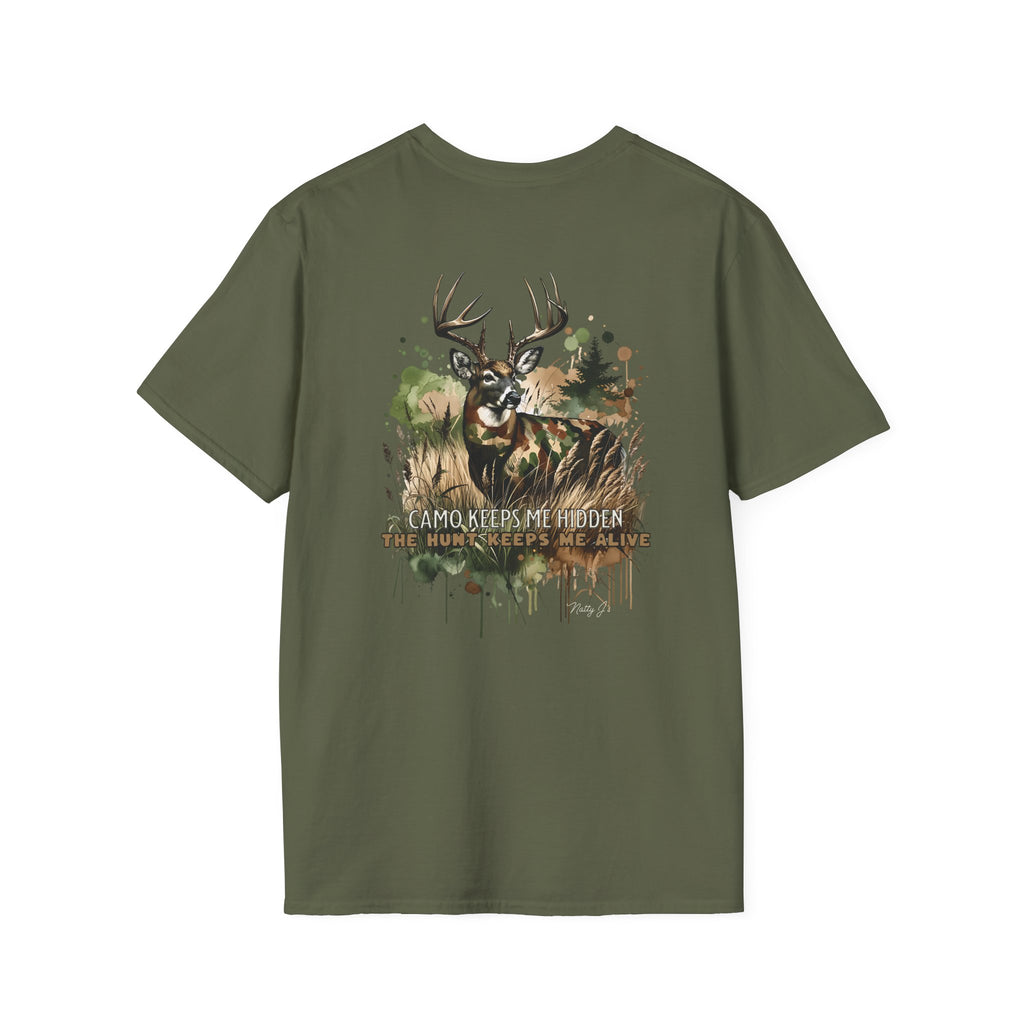 Camo Keeps Me Hidden Hunting T-Shirt – Deer Graphic Outdoor Tee | Natty J’s Men’s Apparel