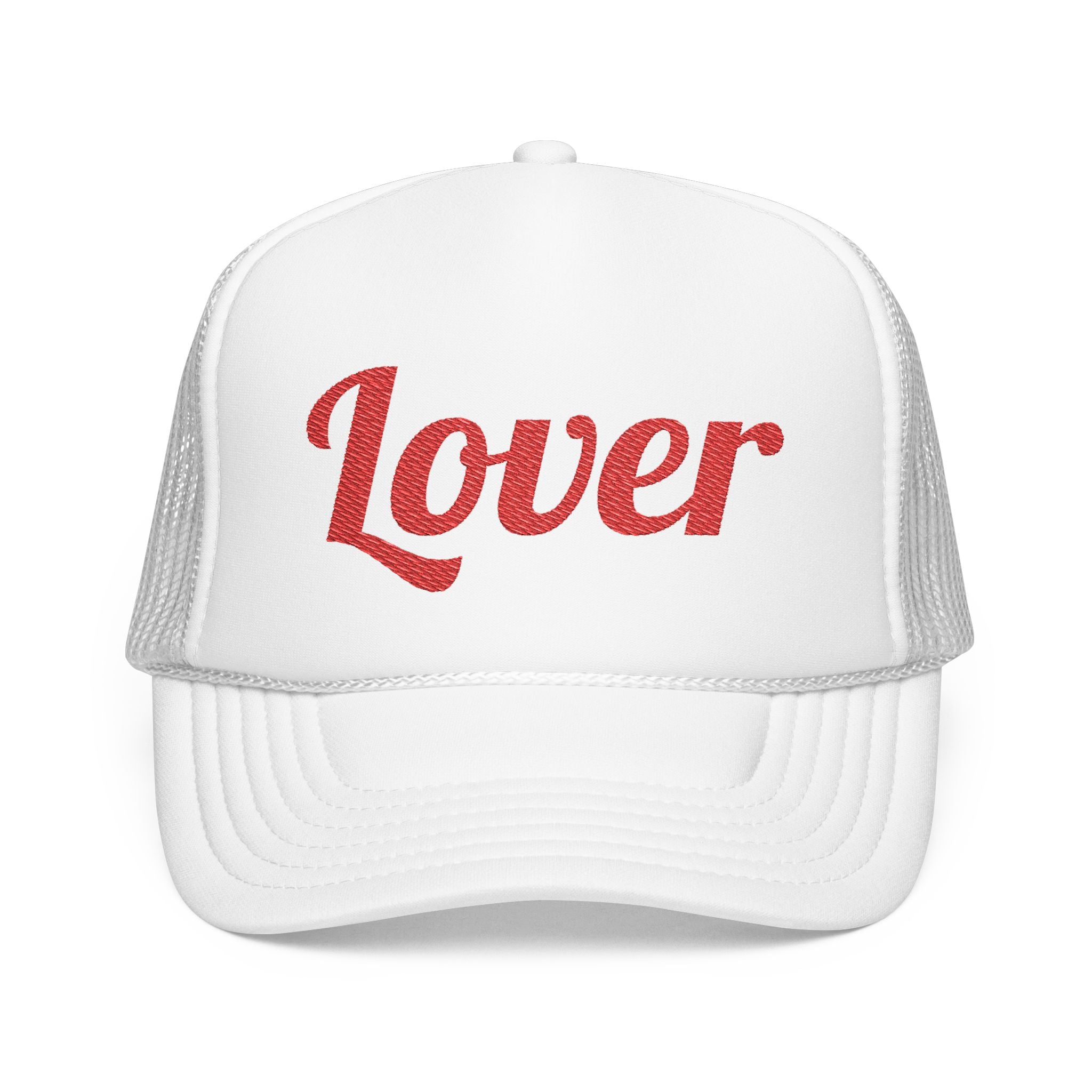 Lover Trucker Hat – Embroidered  Vintage Valentine Baseball Cap | Retro Script Mesh Hat for Women & Men