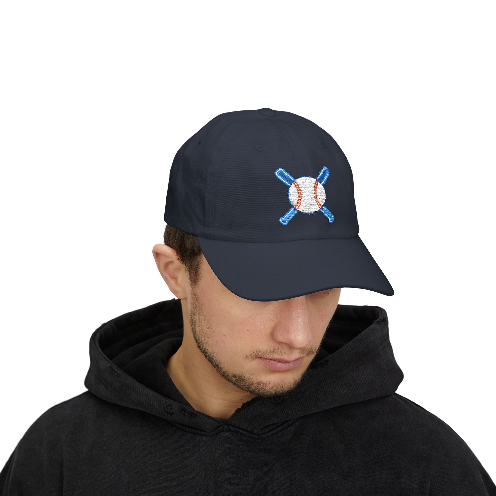 Embroidered Baseball Cap with Bat and Ball Design
