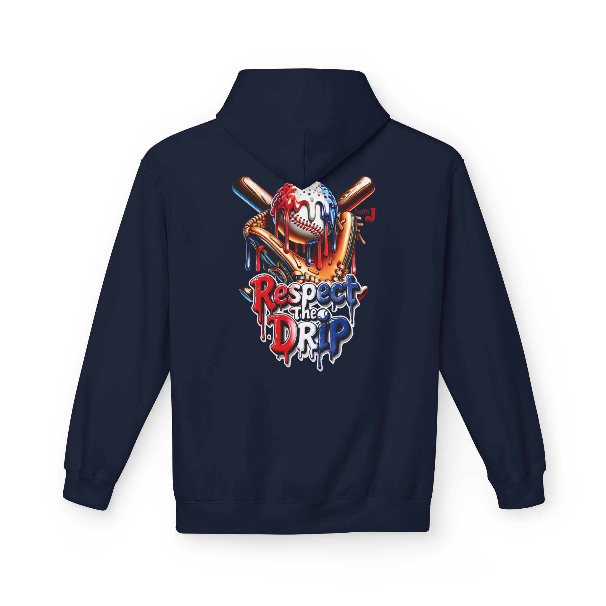Respect the Drip Baseball Hoodie for Men – Patriotic Red White Blue Baseball Drip Graphic Hoodie | USA Sports Fan Pullover
