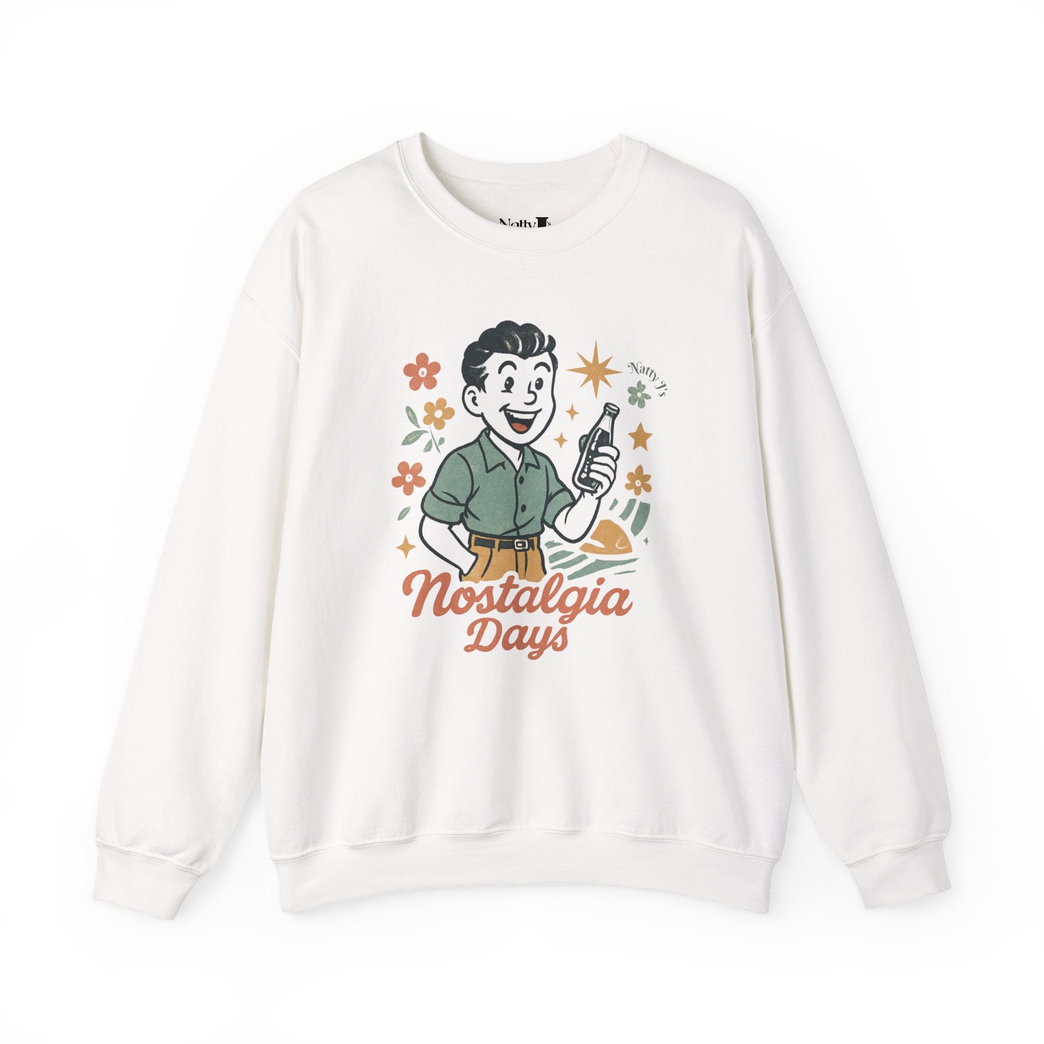 Vintage Nostalgia Days Sweatshirt – Retro Graphic Crewneck Pullover | Natty J’s Cozy Unisex Apparel
