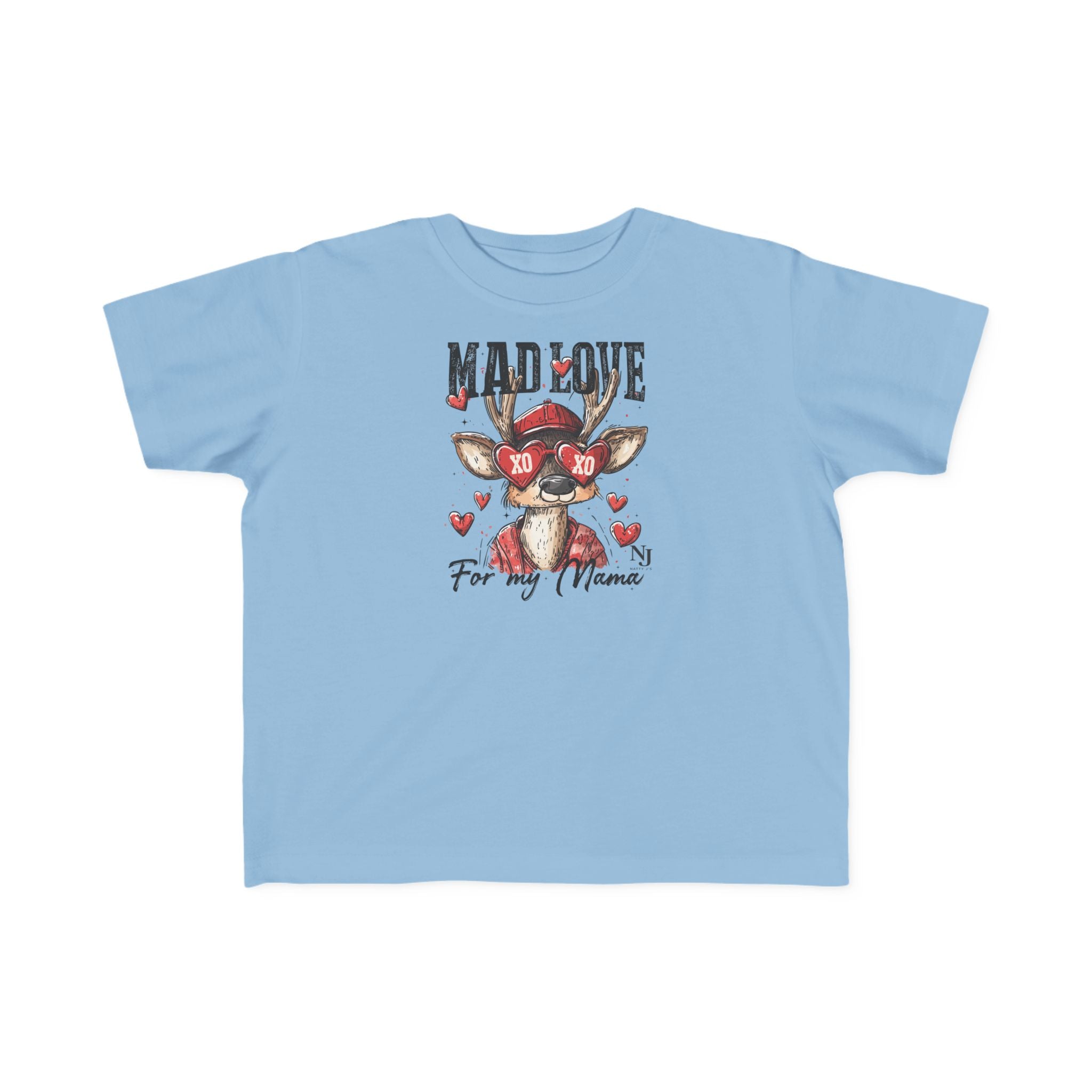 “Mad Love for My Mama” Toddler Valentine Shirt – Cute Deer Heart Graphic Toddler Tee