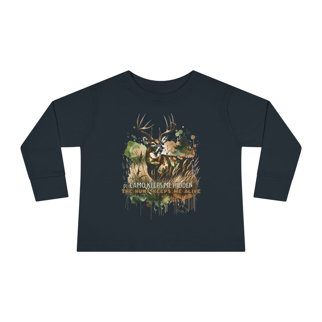 Camo Keeps Me Hidden Long Sleeve Toddler Tee