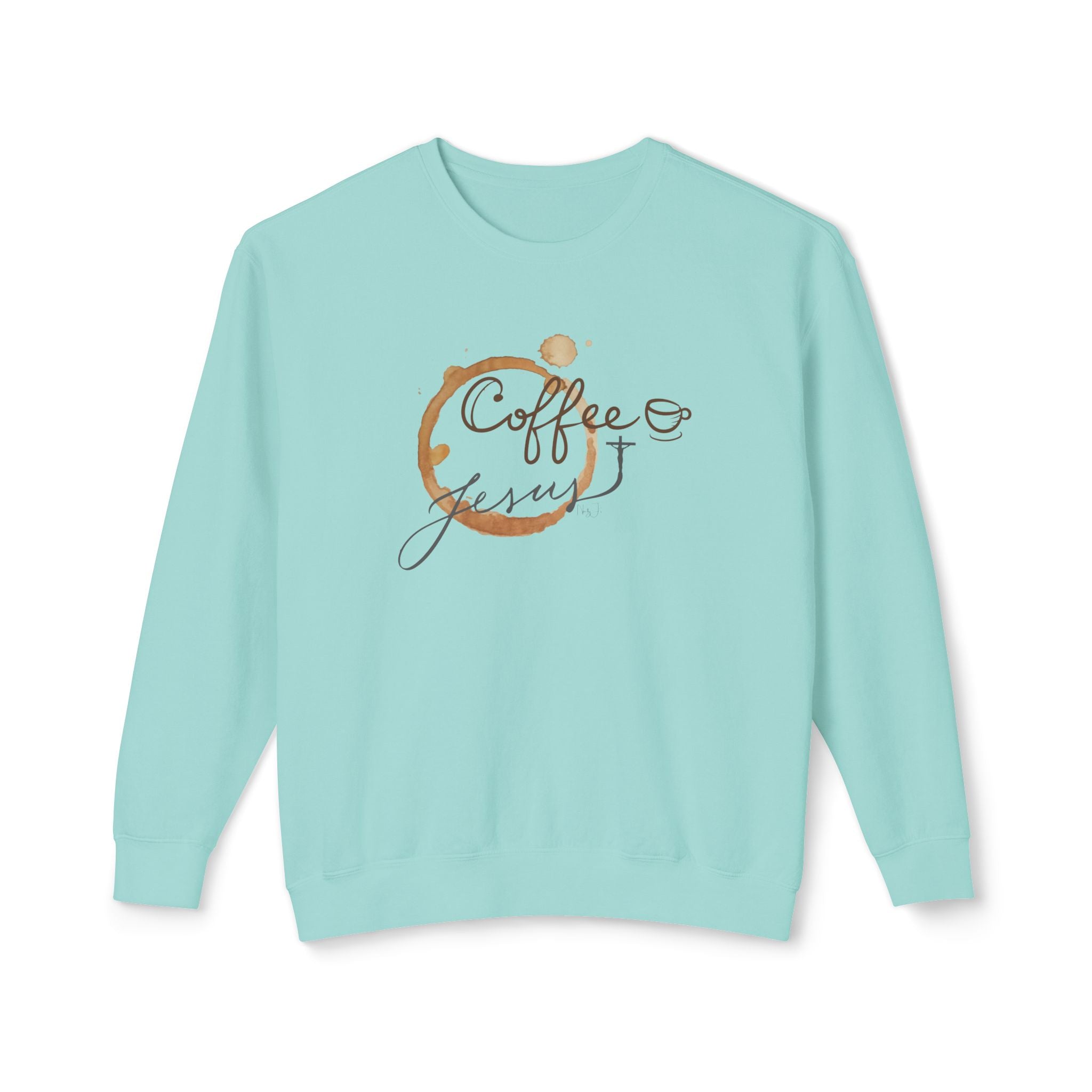 Coffee Jesus Lover's Unisex Lightweight Crewneck Sweatshirt, Cozy Gift for Coffee Enthusiasts, Casual Wear, Perfect Fall, Thanksgiving