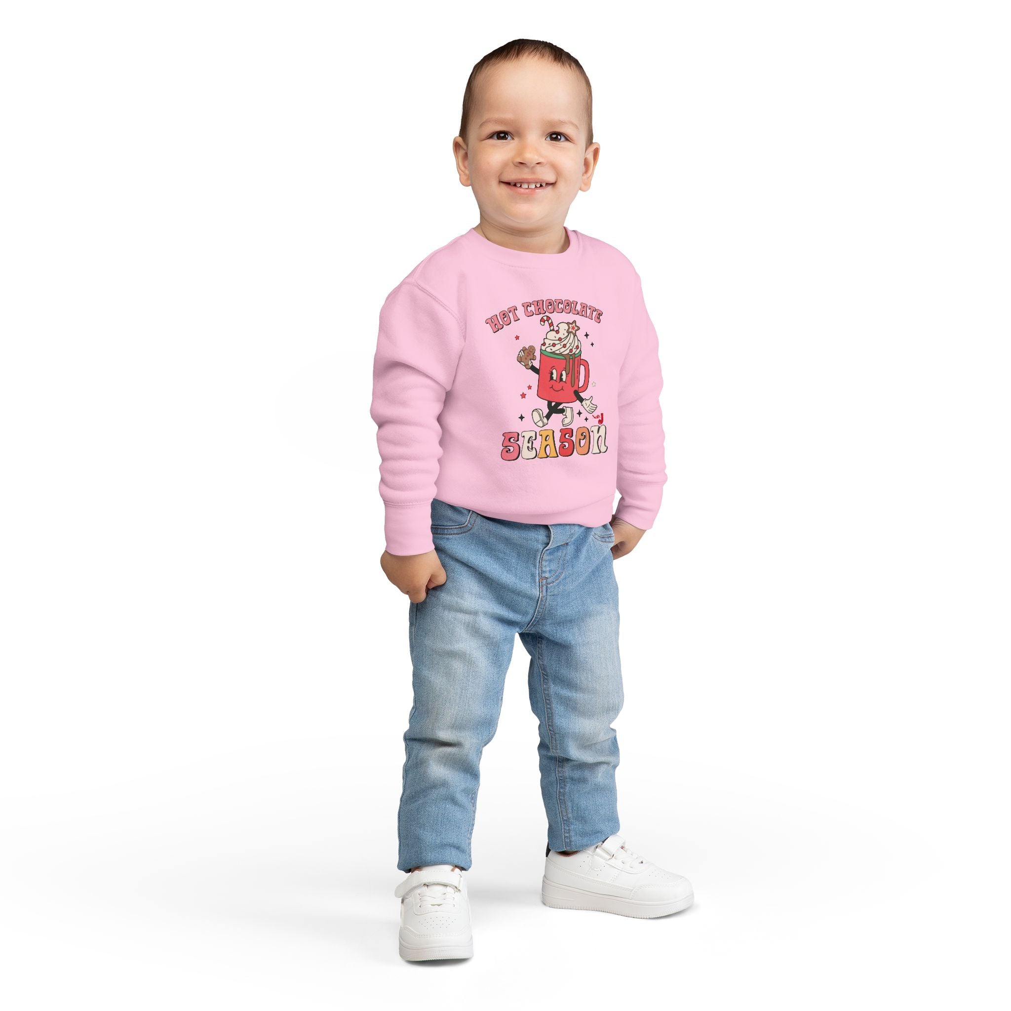 Toddler Hot Chocolate Season Sweatshirt – Cute Winter Cocoa Shirt for Kids – Christmas Hot Cocoa Graphic Crewneck – Cozy Holiday Outfit for Toddlers