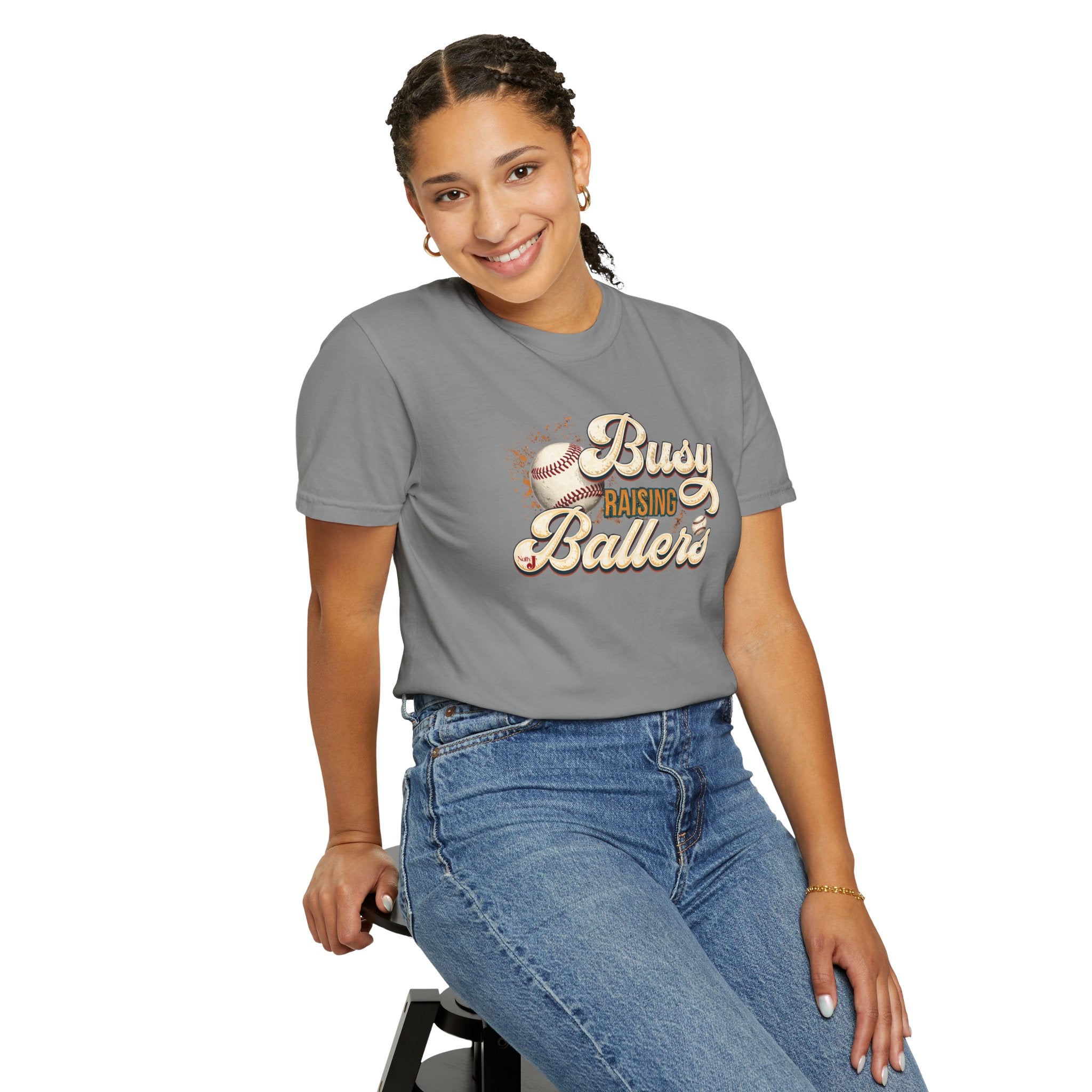 Busy Raising Ballers Baseball Mom T-Shirt – Soft Graphic Tee for Baseball Moms | Natty J’s Apparel