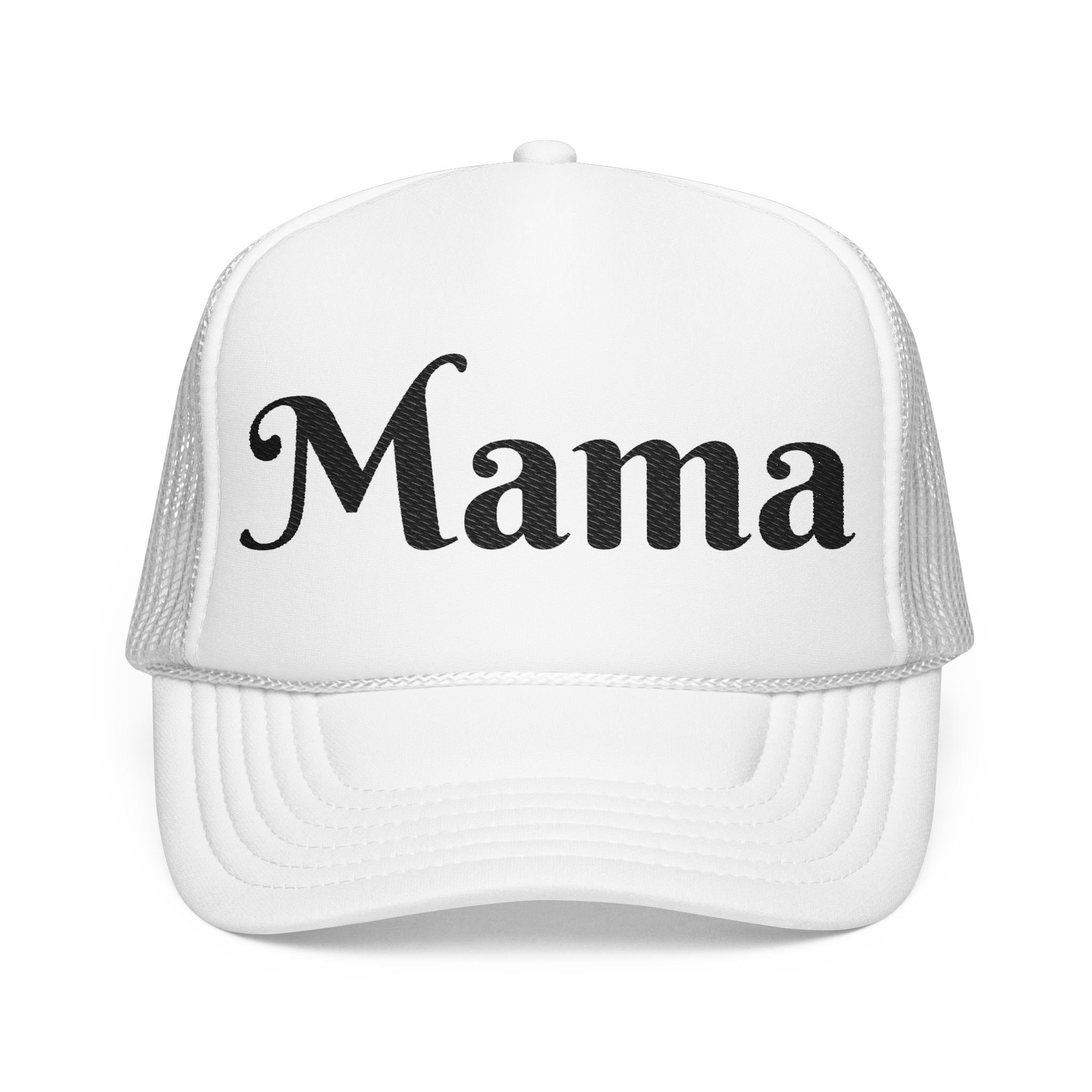 Embroidered Black and White Mama Trucker Hat
