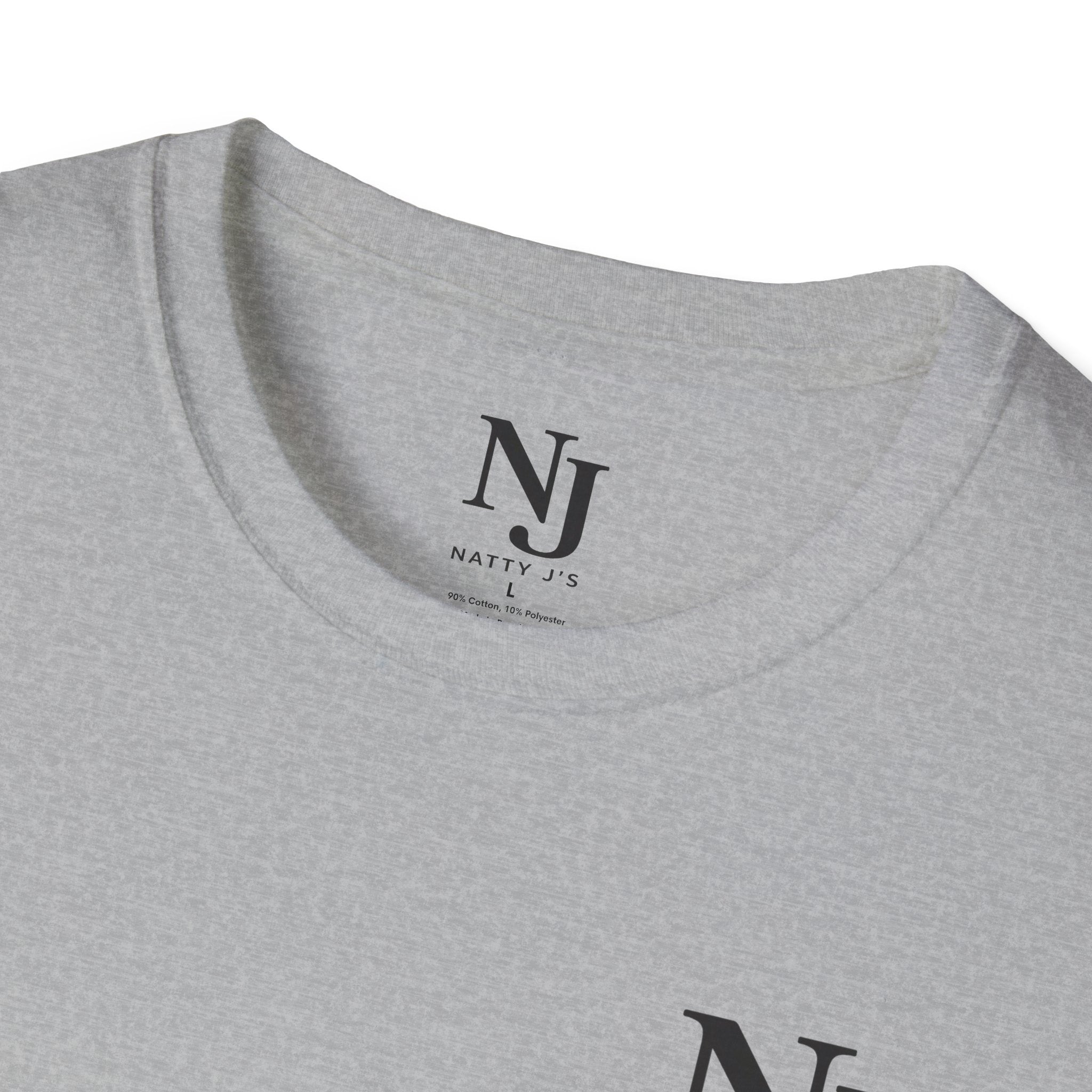 Gray t-shirt with 'NJ' logo on a white background