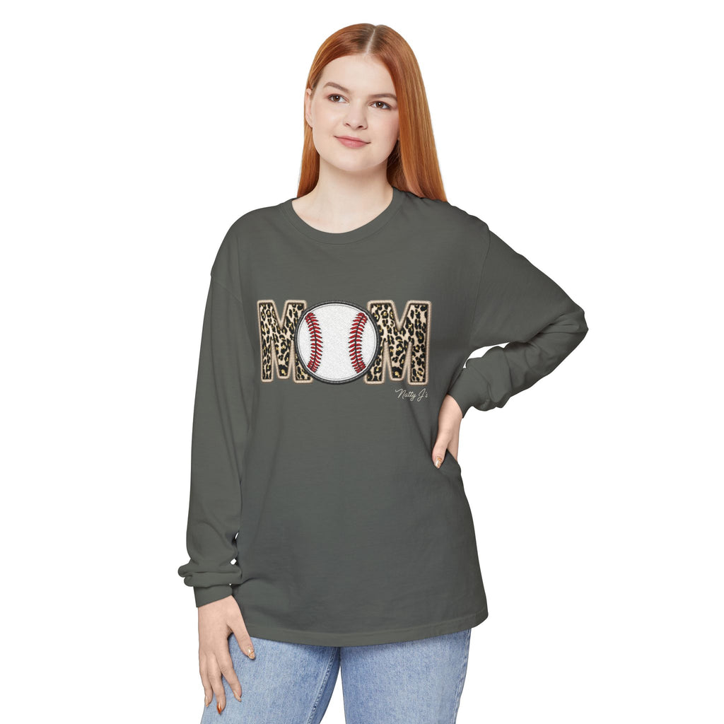 Leopard Baseball MOM Long Sleeve Shirt – Stylish Baseball Mom Graphic Tee | Natty J’s Boutique Apparel