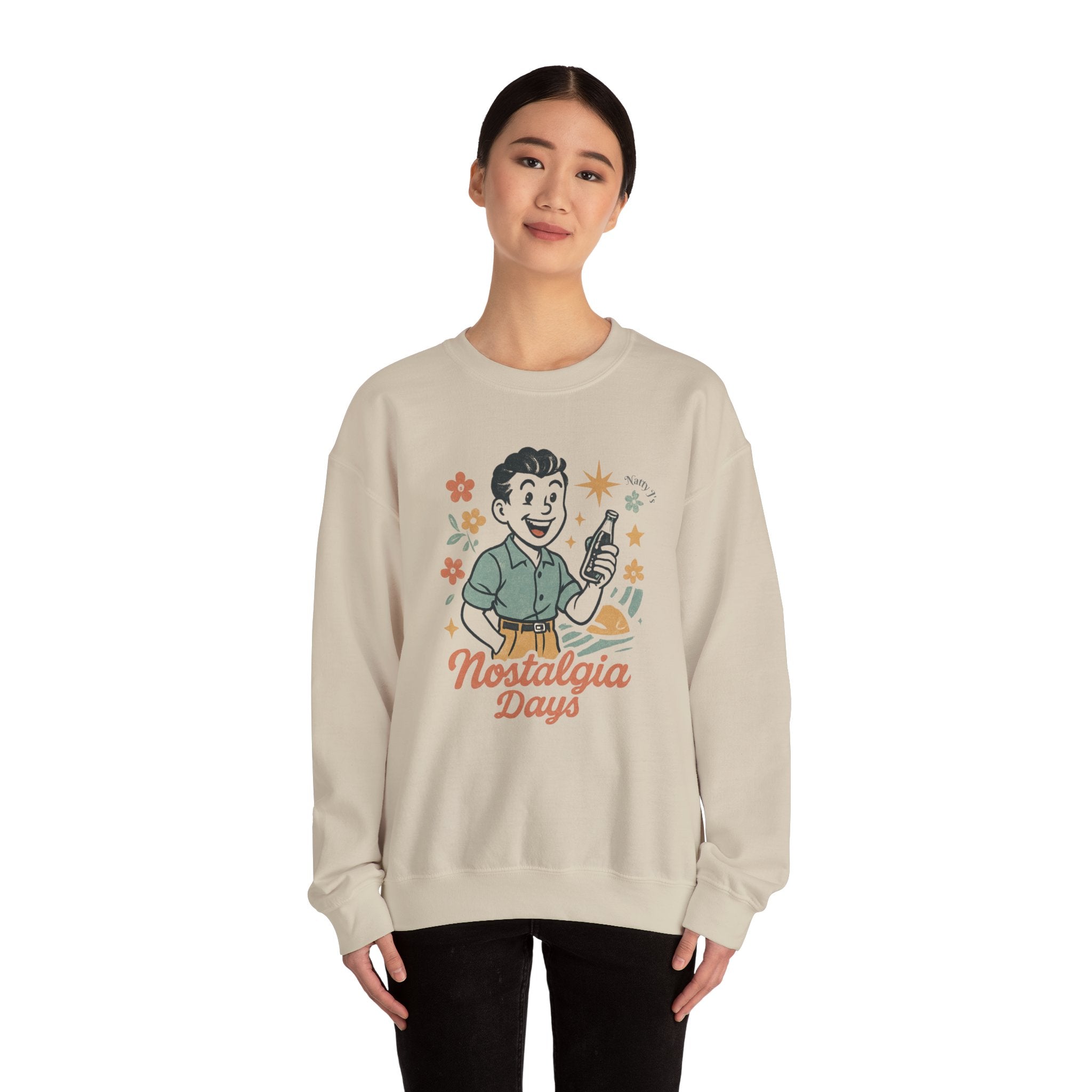 Vintage Nostalgia Days Sweatshirt – Retro Graphic Crewneck Pullover | Natty J’s Cozy Unisex Apparel