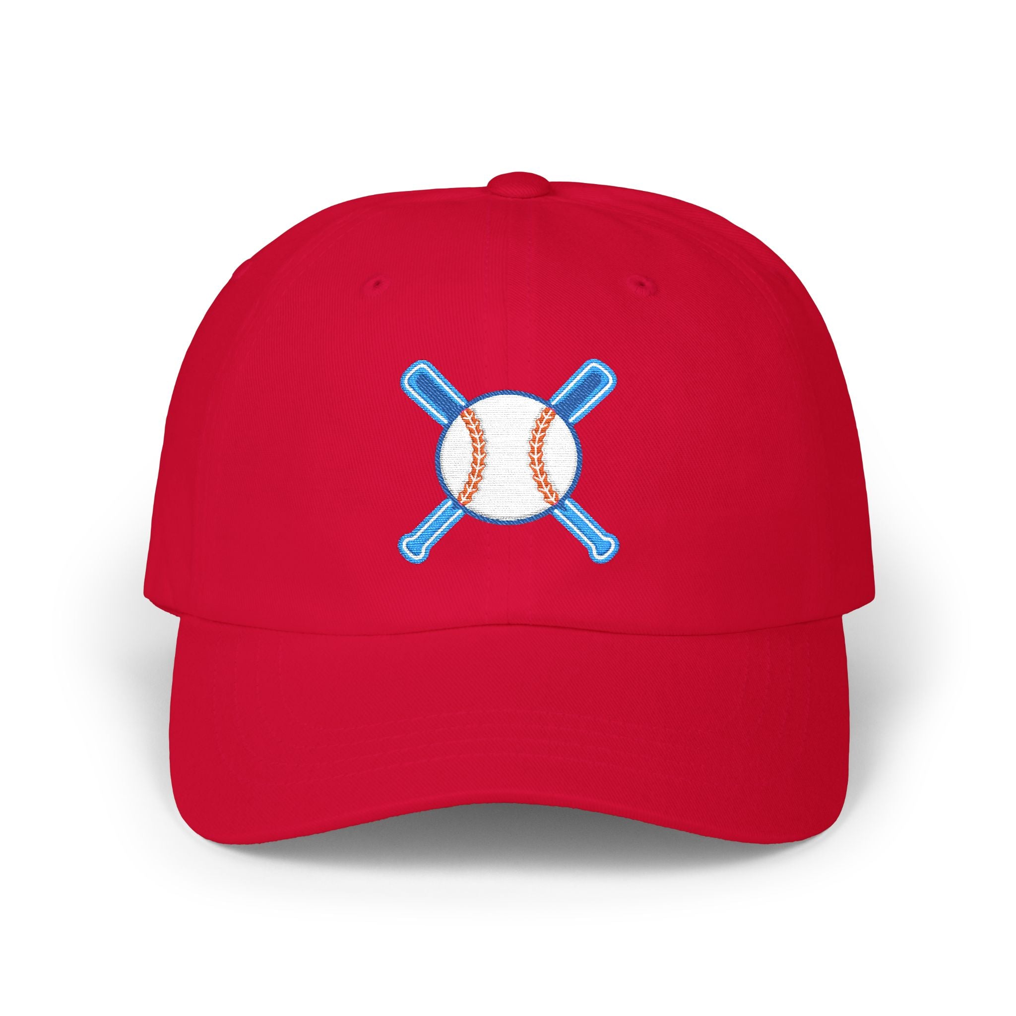Embroidered Baseball Cap with Bat and Ball Design