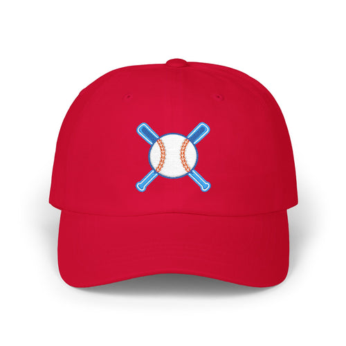 Embroidered Baseball Cap with Bat and Ball Design