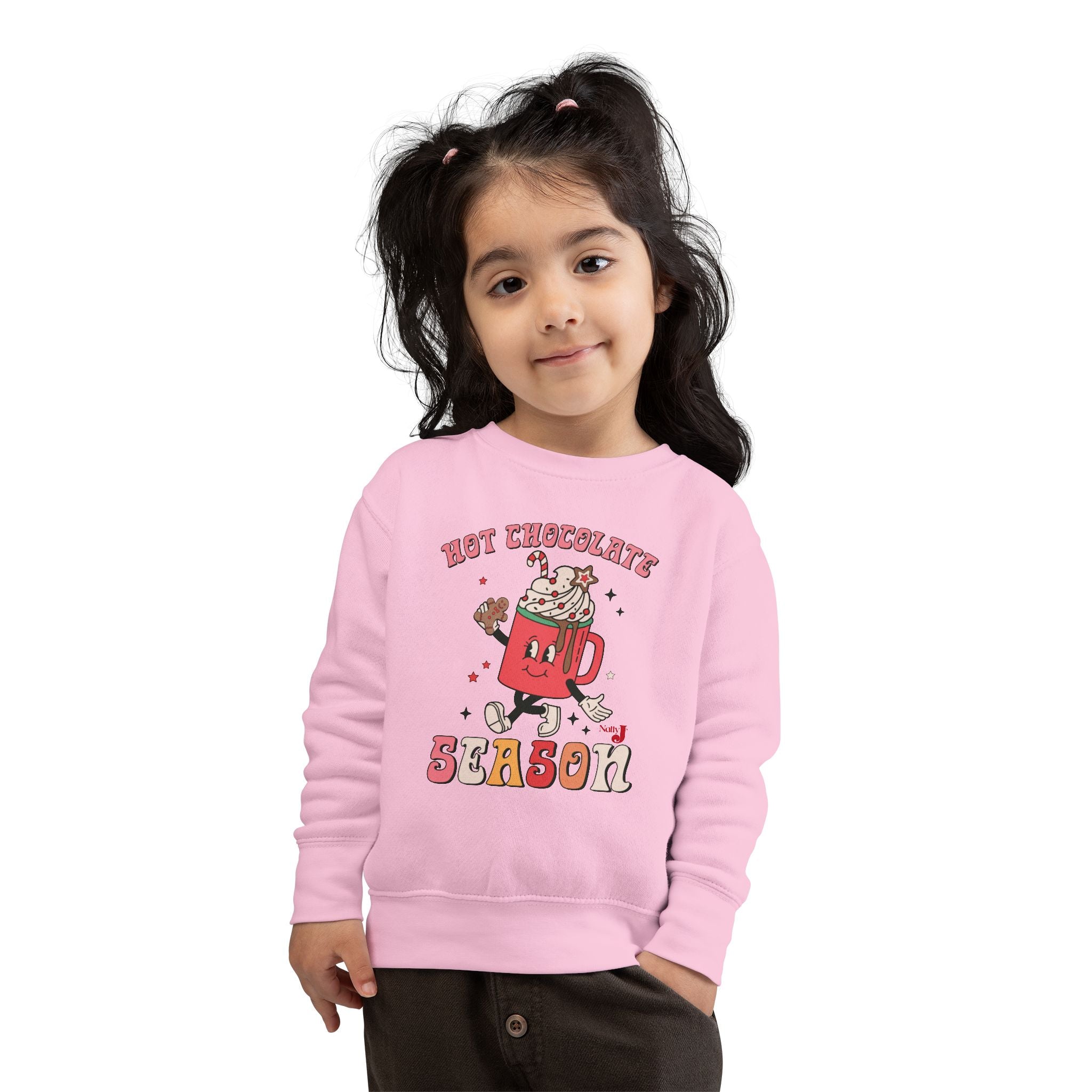 Toddler Hot Chocolate Season Sweatshirt – Cute Winter Cocoa Shirt for Kids – Christmas Hot Cocoa Graphic Crewneck – Cozy Holiday Outfit for Toddlers