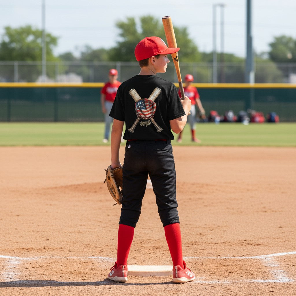 Patriotic Kids Softstyle Tee with Baseball Design