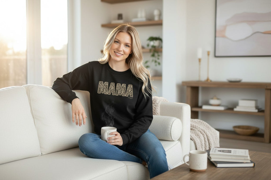 Mama Leopard Print Long Sleeve Tshirt, Trendy Mama Crewneck, Cozy Mom Pullover, Neutral Mom Aesthetic Tshirt, Boutique Women’s Apparel