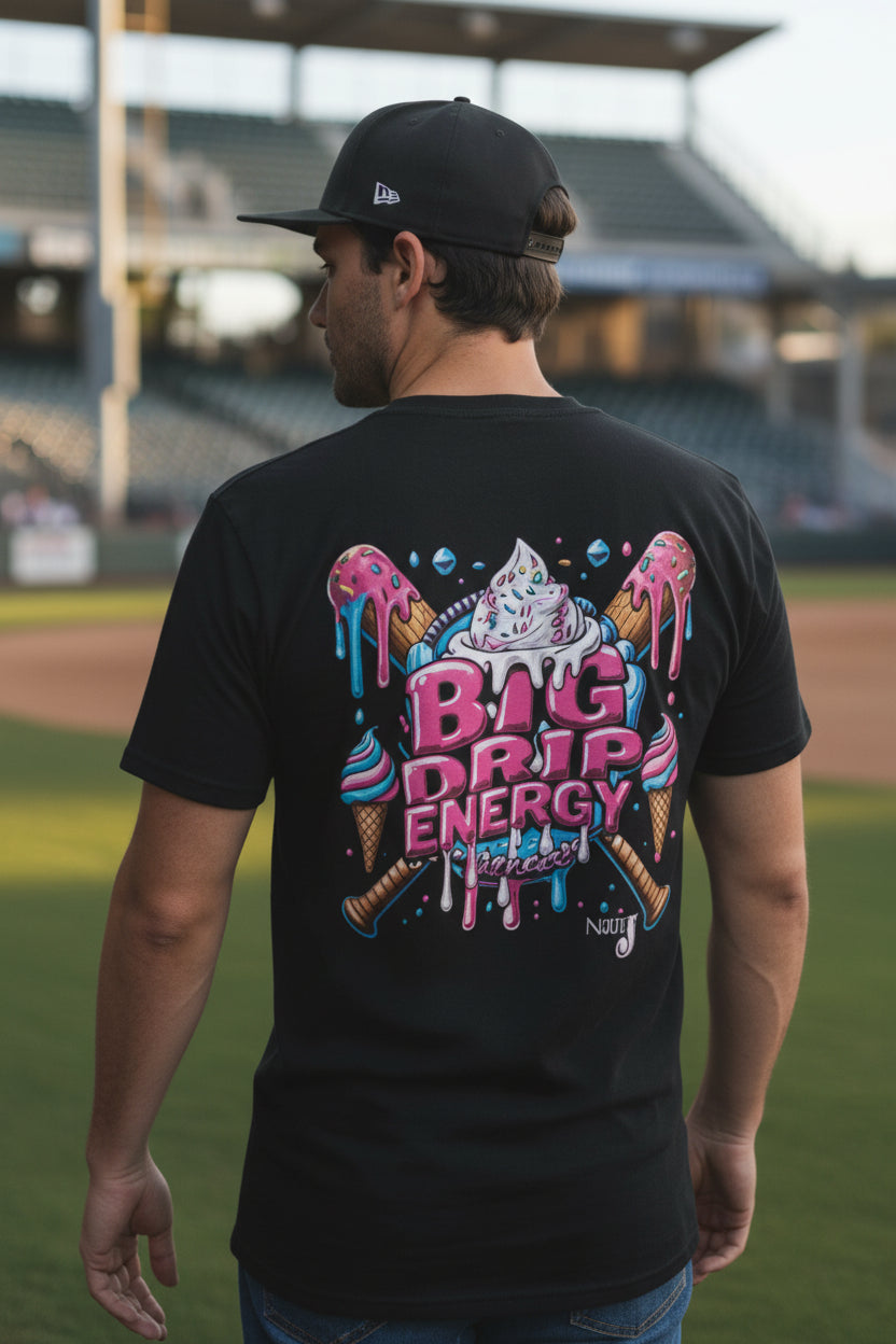 Big Drip Energy Baseball Shirt – Fun Ice Cream Baseball Graphic Tee for Men | Game Day Baseball Fan T-Shirt