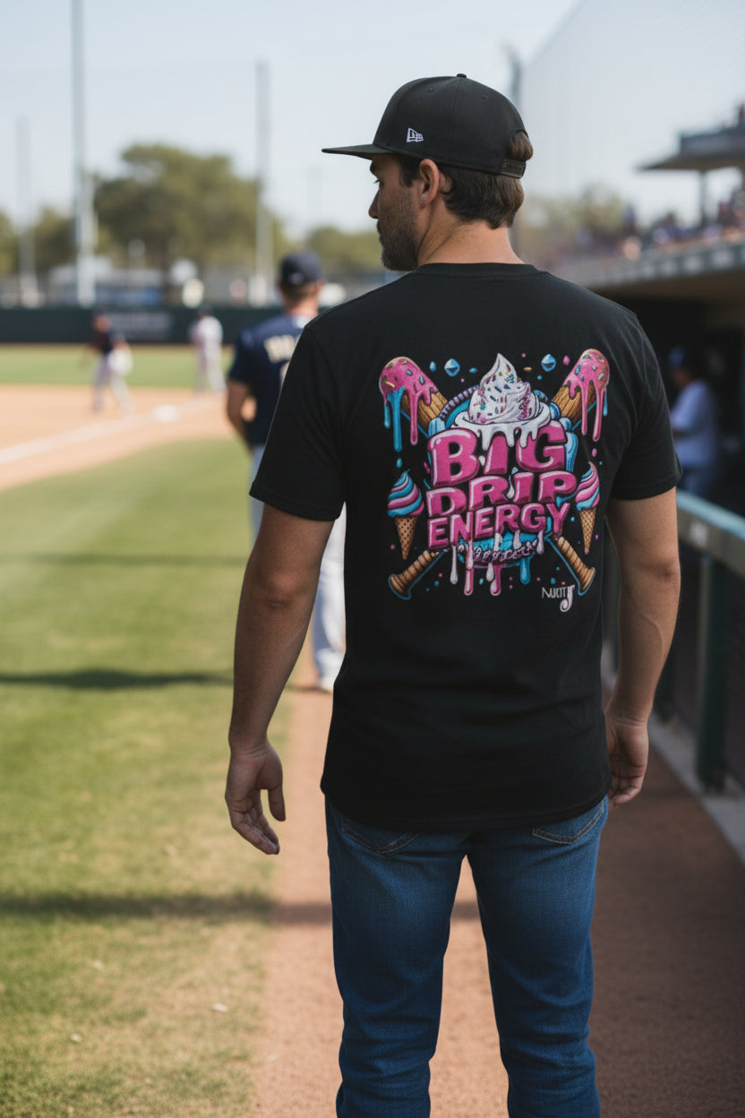 Big Drip Energy Baseball Shirt – Fun Ice Cream Baseball Graphic Tee for Men | Game Day Baseball Fan T-Shirt