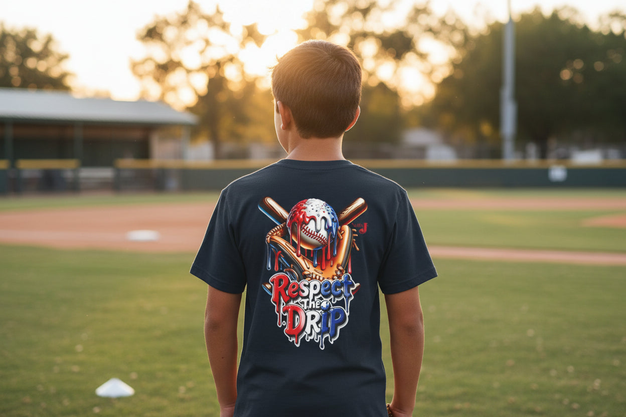 Respect the Drip Youth Baseball Shirt – Cool Drip Baseball Graphic Tee for Boys | Game Day Youth Baseball T-Shirt