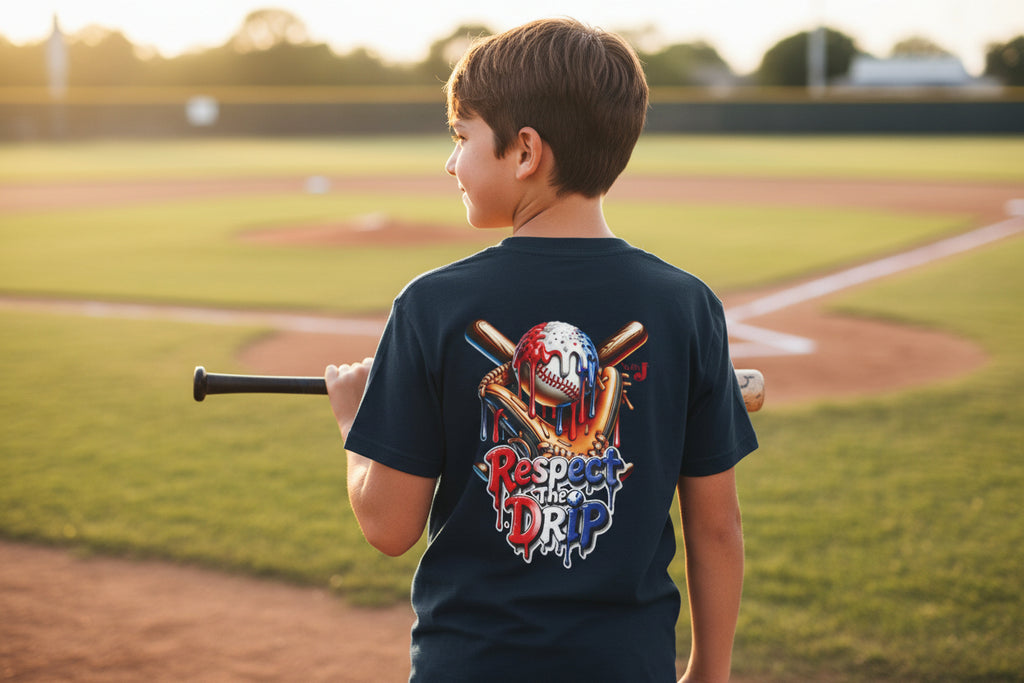 Respect the Drip Youth Baseball Shirt – Cool Drip Baseball Graphic Tee for Boys | Game Day Youth Baseball T-Shirt