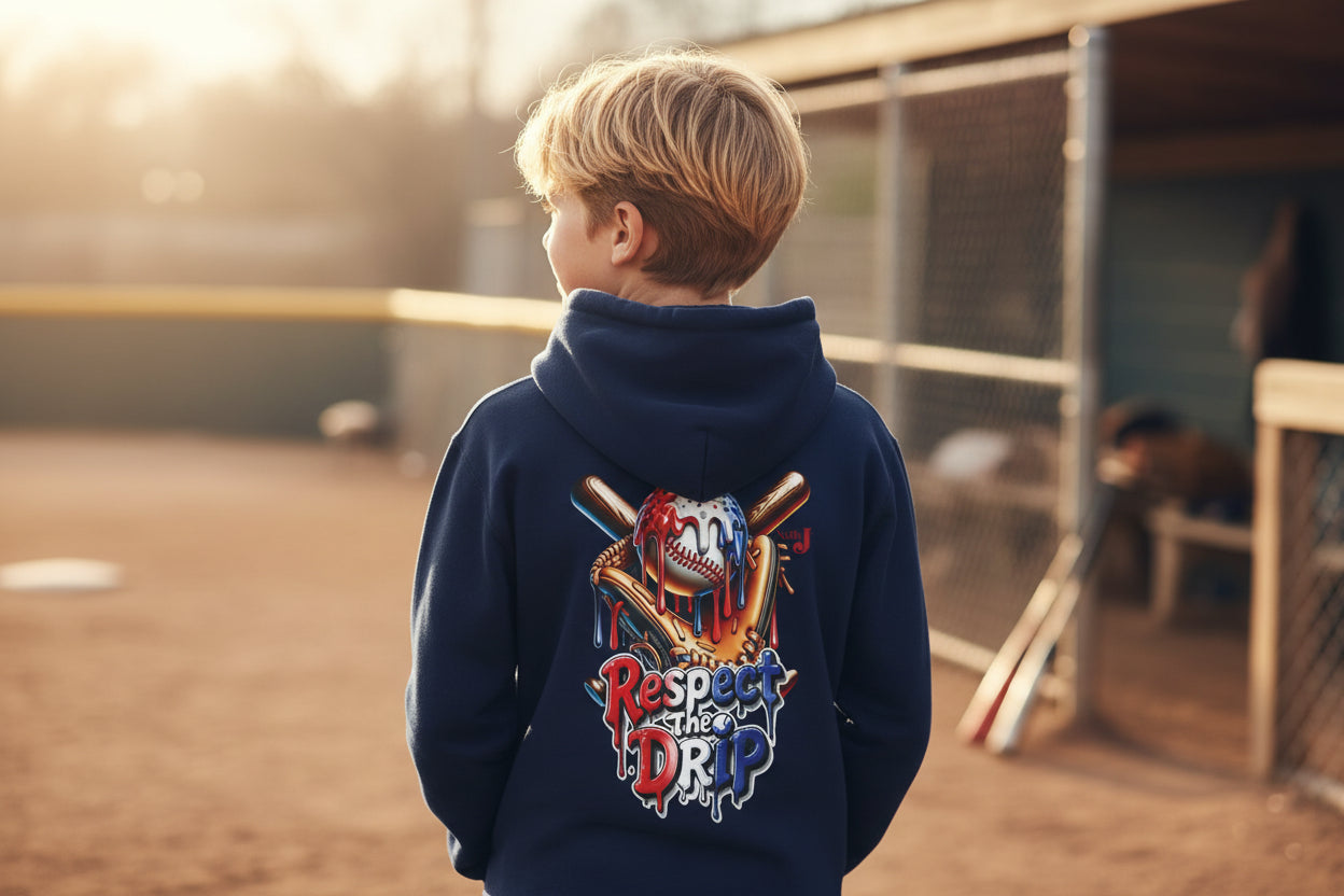 Respect the Drip Youth Baseball Hoodie – Cool Drip Baseball Graphic Hoodie for Boys | Game Day Youth Baseball Sweatshirt