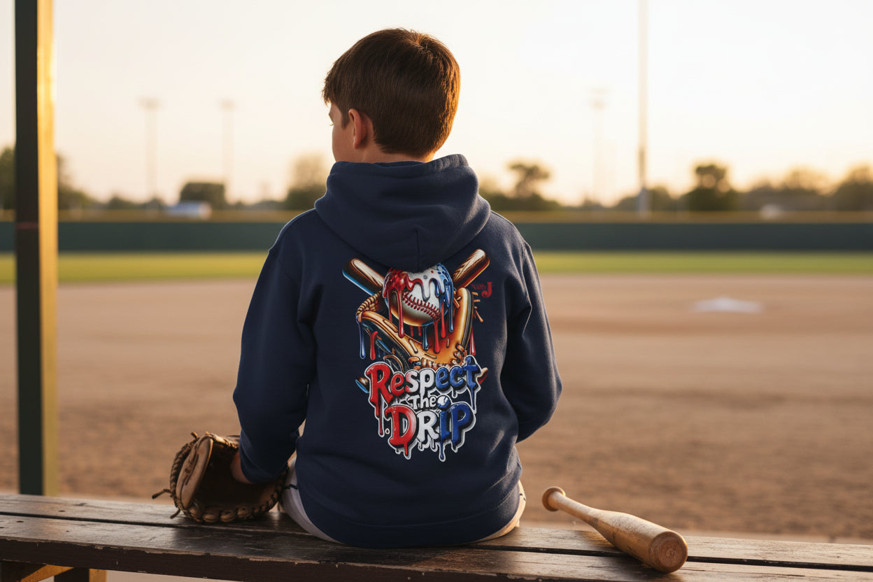 Respect the Drip Youth Baseball Hoodie – Cool Drip Baseball Graphic Hoodie for Boys | Game Day Youth Baseball Sweatshirt
