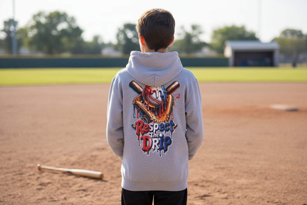 Respect the Drip Youth Baseball Hoodie – Cool Drip Baseball Graphic Hoodie for Boys | Game Day Youth Baseball Sweatshirt