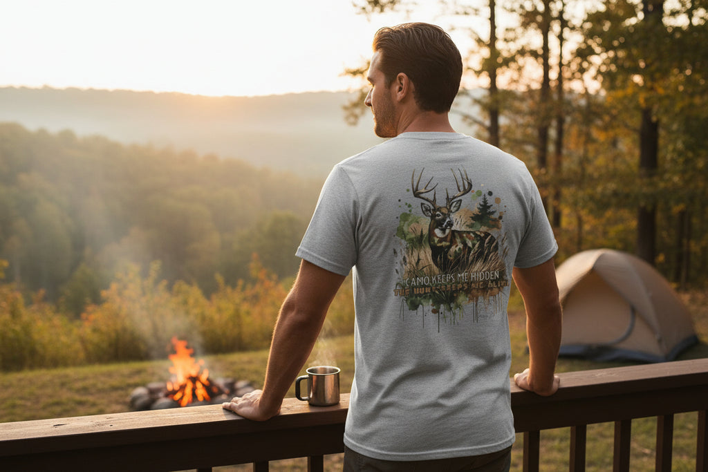 Camo Keeps Me Hidden Hunting T-Shirt – Deer Graphic Outdoor Tee | Natty J’s Men’s Apparel