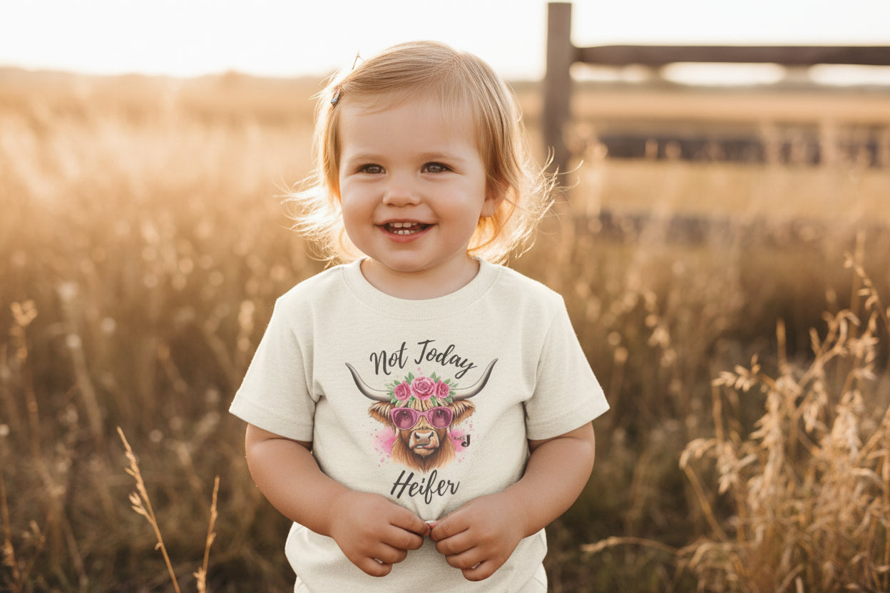 Not Today Heifer Toddler Shirt | Funny Western Cow Graphic Tee for Girls | Cute Country Farm Boutique Kids T-Shirt
