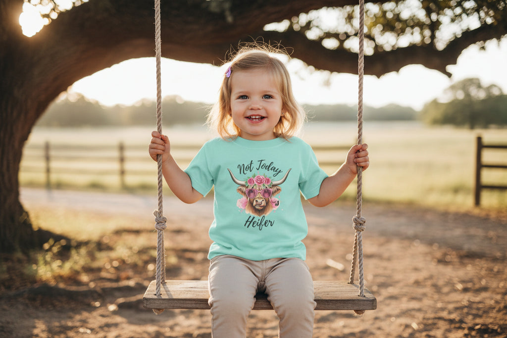 Not Today Heifer Toddler Shirt | Funny Western Cow Graphic Tee for Girls | Cute Country Farm Boutique Kids T-Shirt