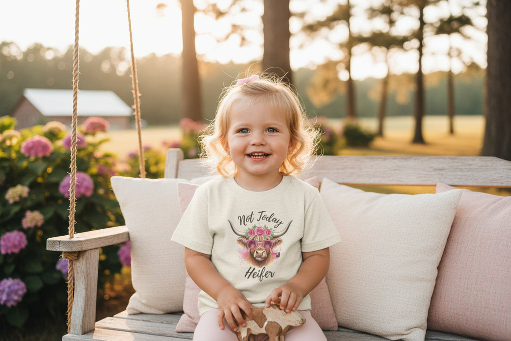 Not Today Heifer Toddler Shirt | Funny Western Cow Graphic Tee for Girls | Cute Country Farm Boutique Kids T-Shirt