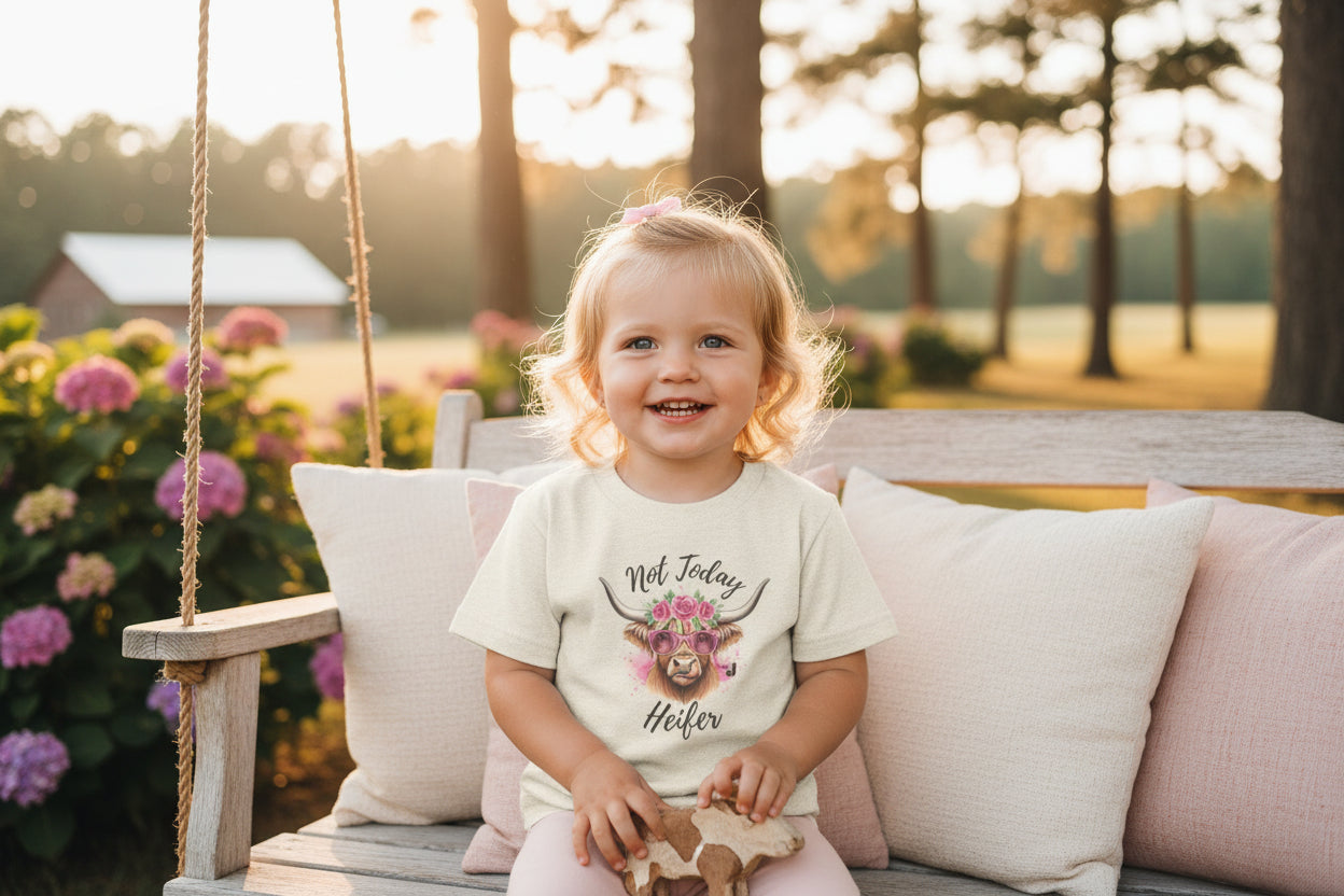 Not Today Heifer Toddler Shirt | Funny Western Cow Graphic Tee for Girls | Cute Country Farm Boutique Kids T-Shirt
