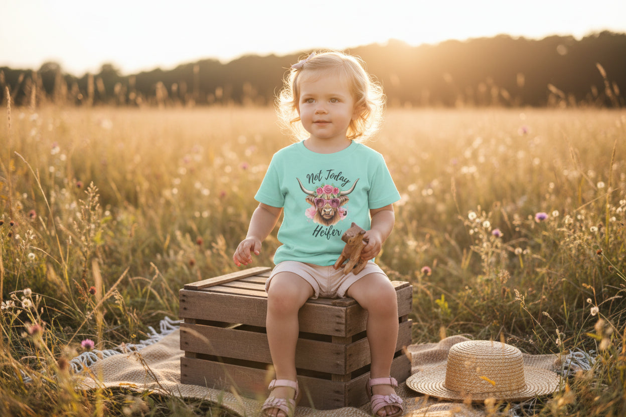 Not Today Heifer Toddler Shirt | Funny Western Cow Graphic Tee for Girls | Cute Country Farm Boutique Kids T-Shirt