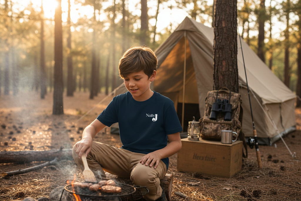 Youth Camo Keeps Me Hidden Long Sleeve Shirt – Deer Hunting Graphic Long Sleeve Tee | Natty J’s