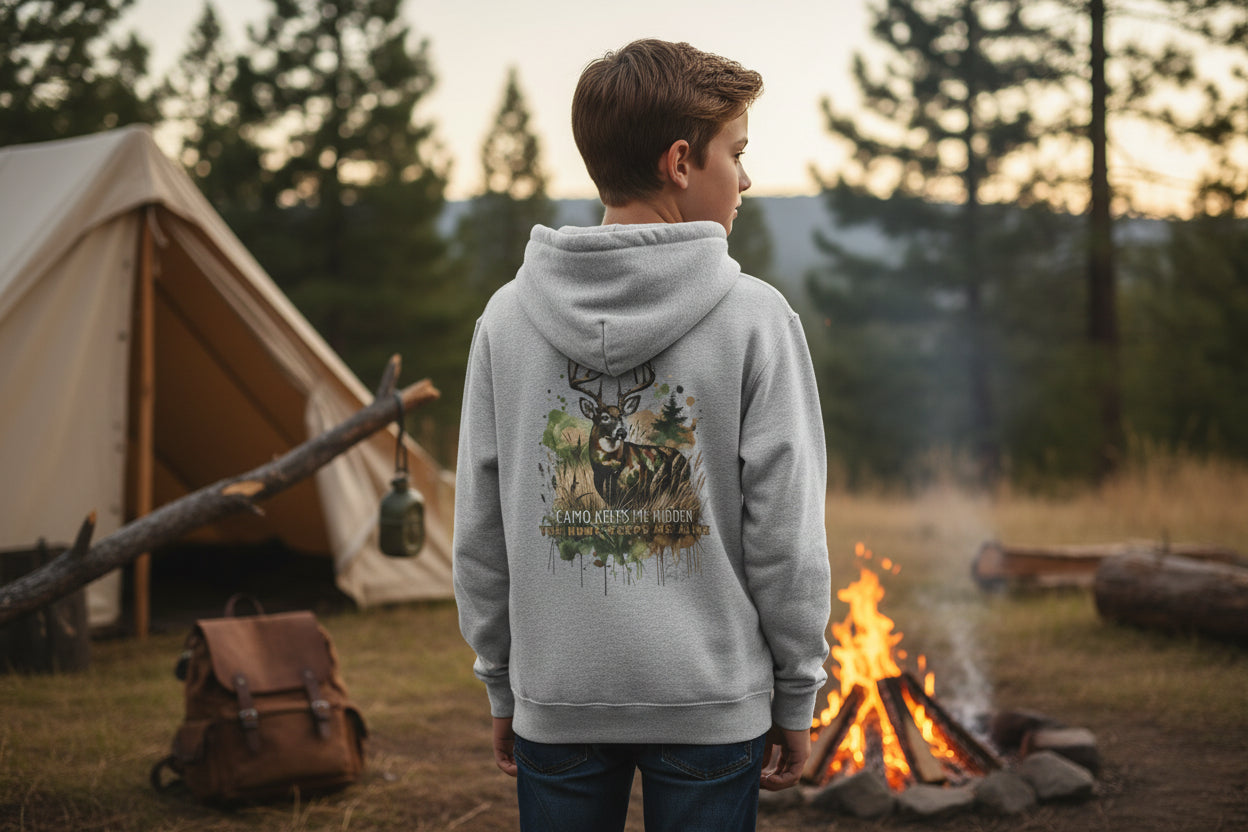 Camo Keeps Me Hidden Youth Hoodie
